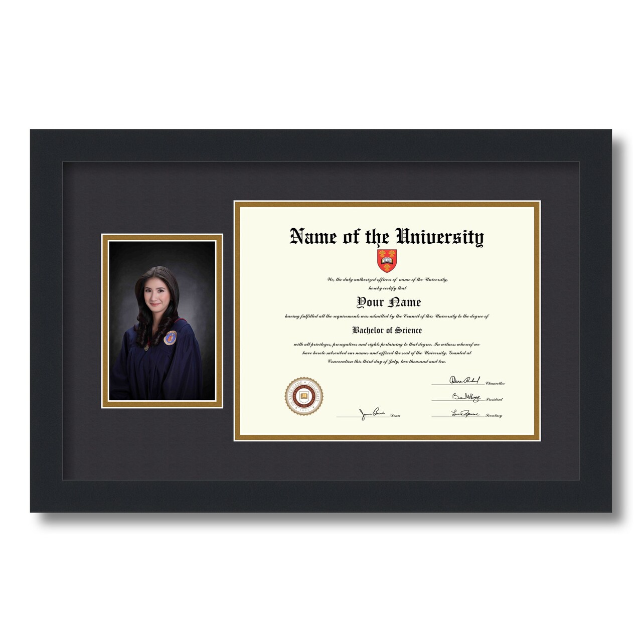 ArtToFrames 8.5x11 inch Diploma Frame with 6" x 8" Inch Image Opening - Framed with Black and Gold Mats, Comes with Regular Acrylic and Sawtooth Hanger for Wall Hanging (DT-8.5x11)